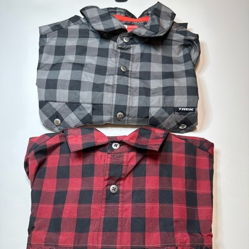 Lot of 2 Bontrager Boardwalk Shirt Men Small Plaid Short Sleeve Button Down Trek